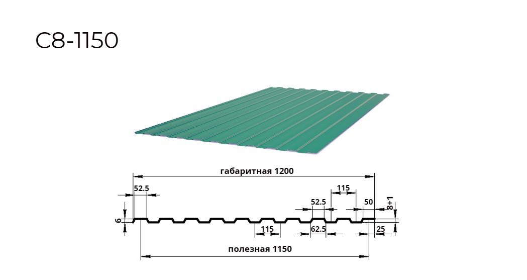 профнастил С8 0,35х1150 RAL 6005 зеленый мох