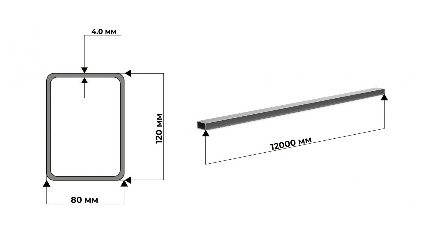 труба прямоугольная 120x80x4 09Г2С дл.12м